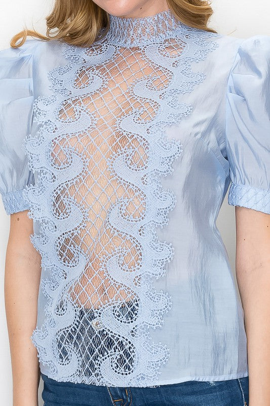 Puffy Sleeve & Open Sheer Desing Top