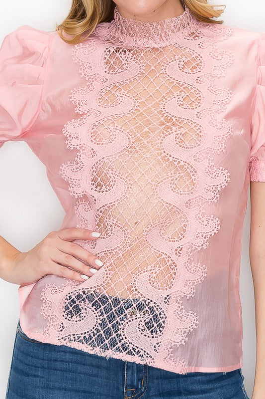 Puffy Sleeve & Open Sheer Desing Top