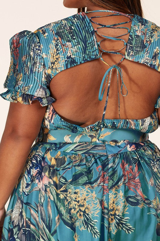 Leaf Pleated Wide-Leg Jumpsuit