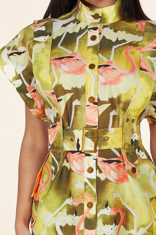Flamingo Print Mini Dress