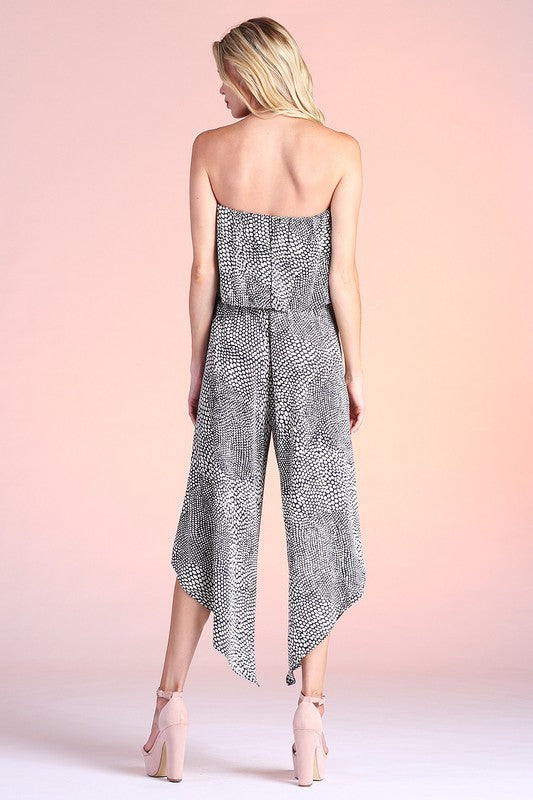 Mixed Dot Slanted Hem Strapless Jumpsuit