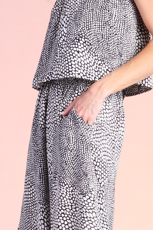 Mixed Dot Slanted Hem Strapless Jumpsuit