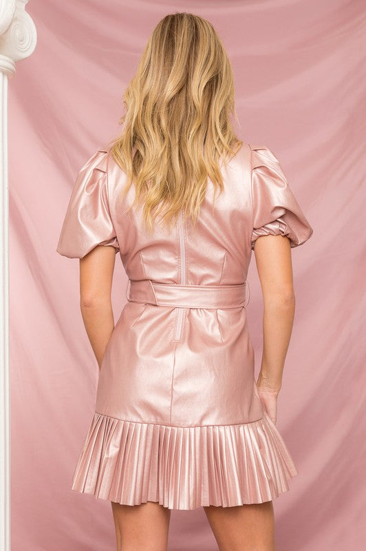 SOLID FAUX LEATHER BLAZER DRESS