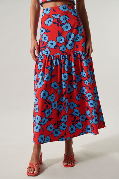 Floral Flouncy Midi Skirt