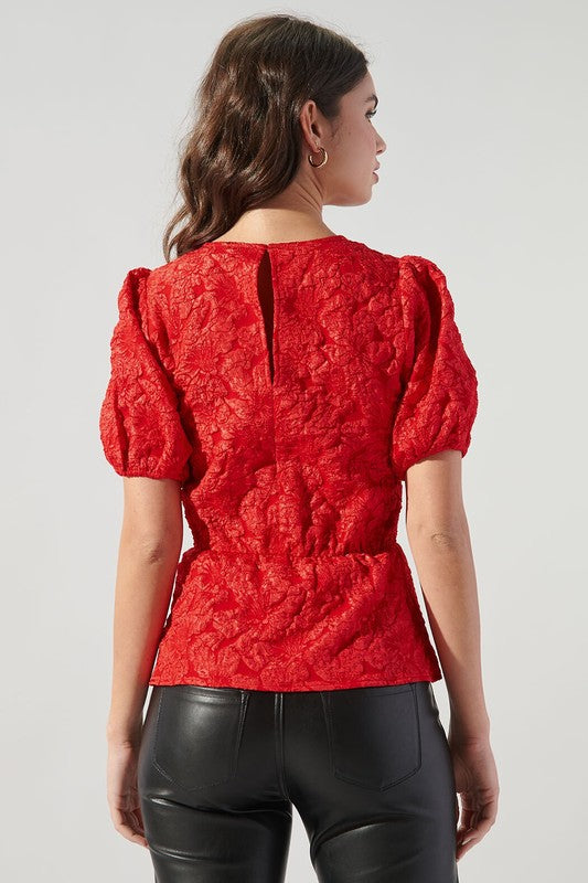 Floral Puff Sleeve Peplum Top