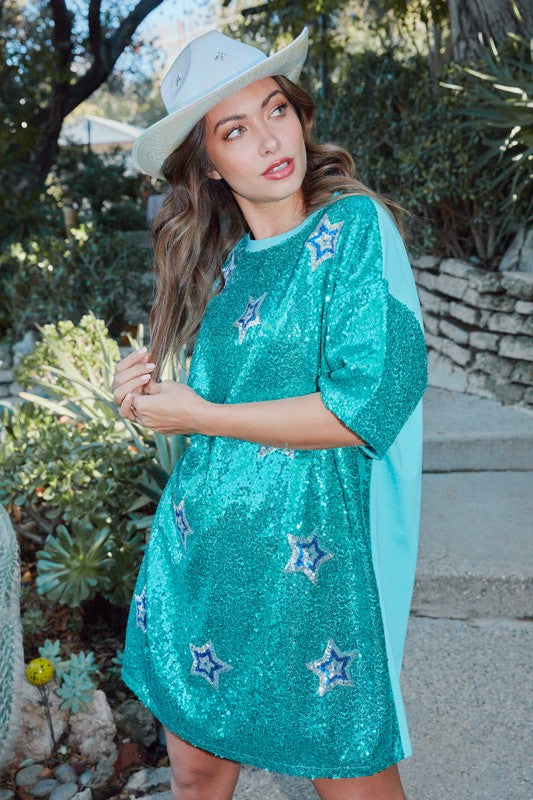Starry Sequin Shirt Dress