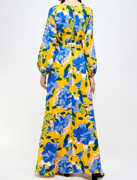 Deep V Neck Floral Maxi Dress
