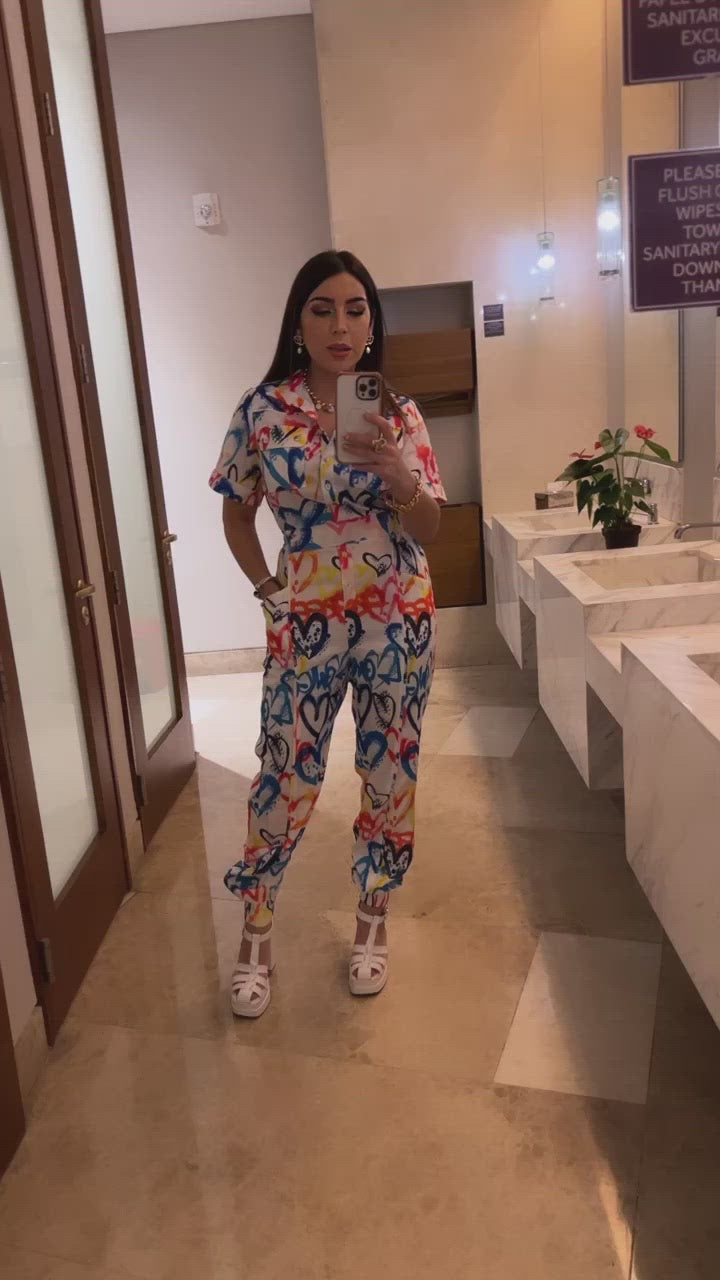 Multicolor Heart Print Jumpsuit