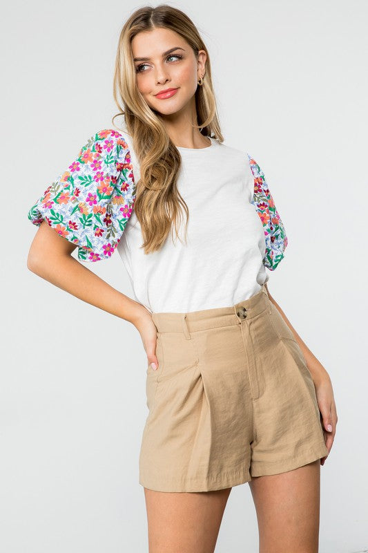 Puff Embroidered Short Sleeve Top