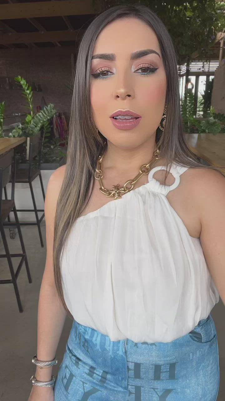 White Trim Satin Top