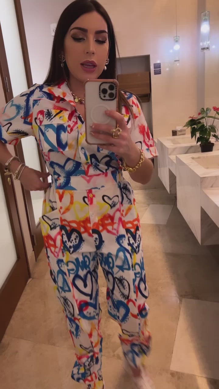 Multicolor Heart Print Jumpsuit