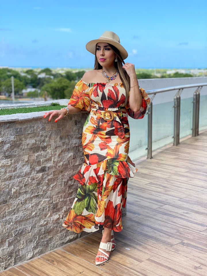 Leaves Print Skirt Set