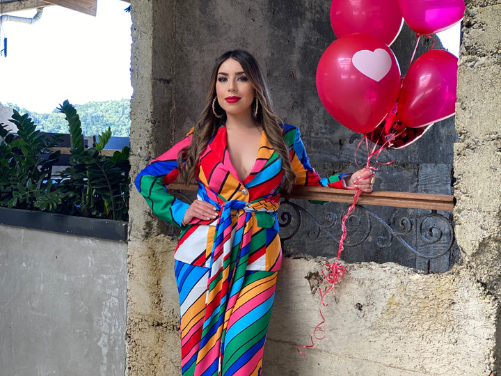 Rainbow Print Blazer Set