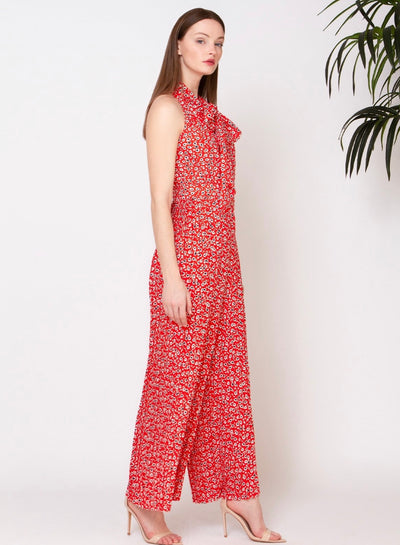 Sleeveless Pleated Jumpsuit with Unique Print