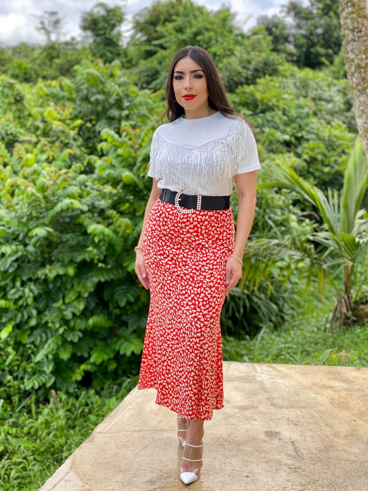 Floral Print Midi Skirt