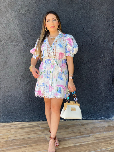 Floral Crochet Mini Dress