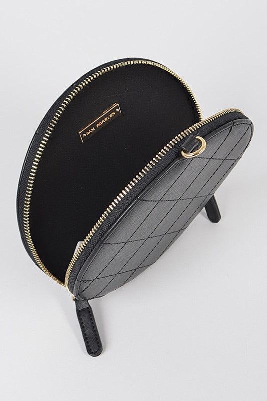 Quilted Round Clutch W Long Pearl Strap