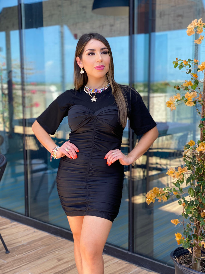 Sewn Two Piece Mini Ruched Dress