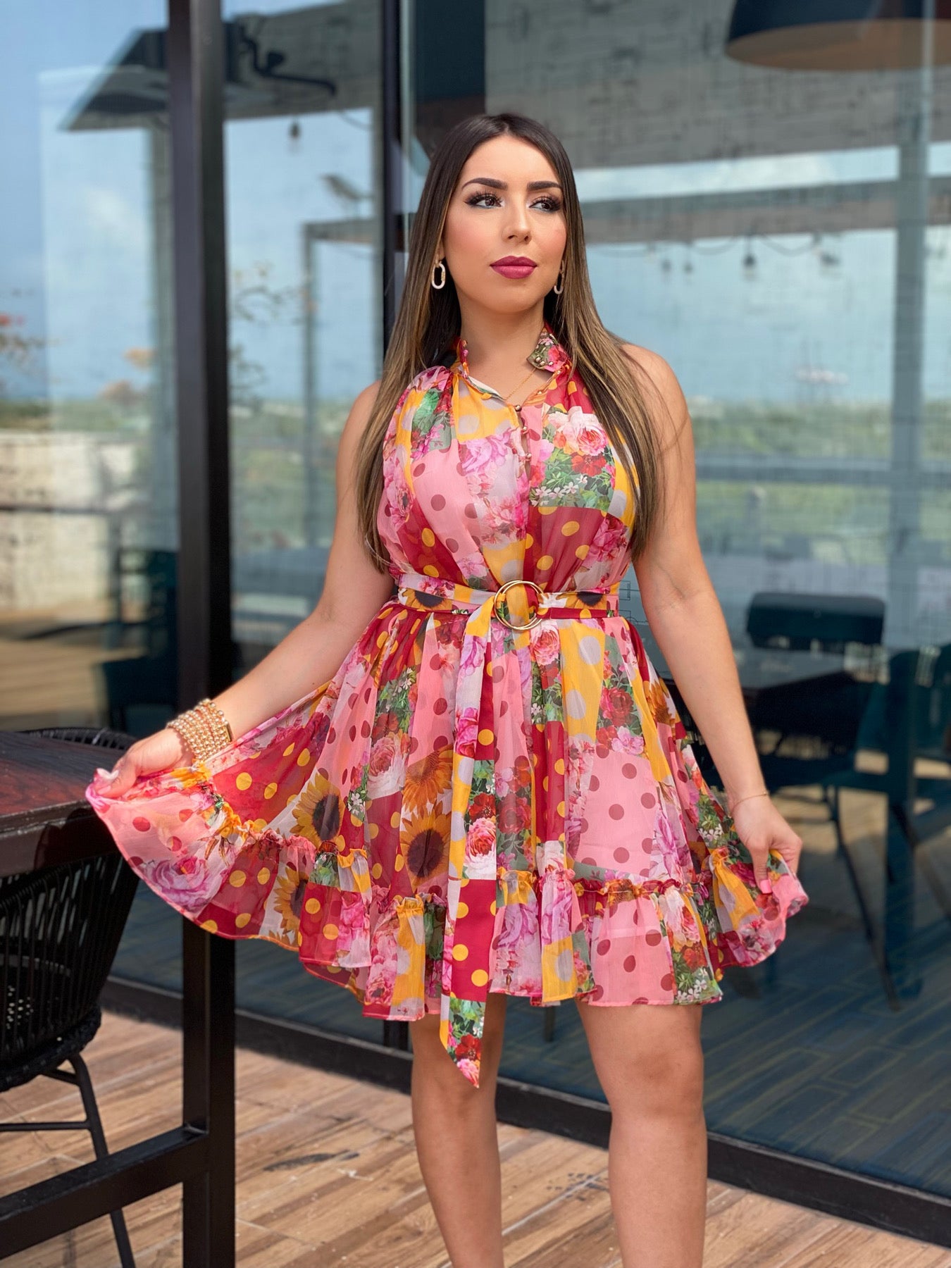 Polka and Floral Mini Dress