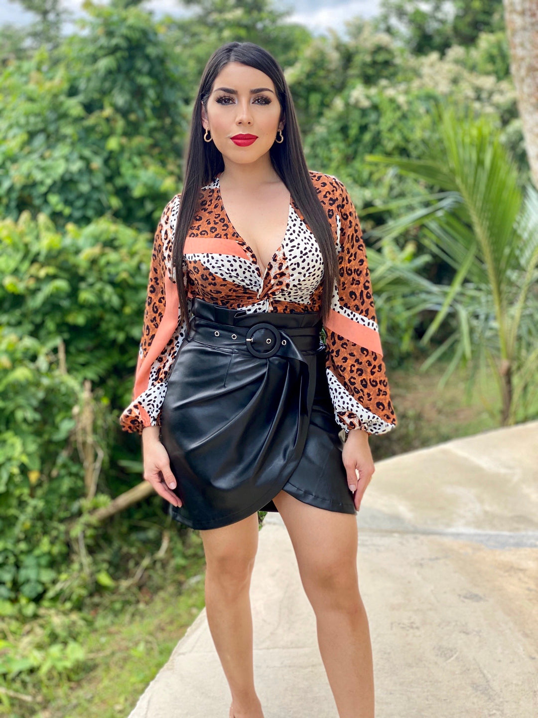 Animal Print Cropped Front Twist Top