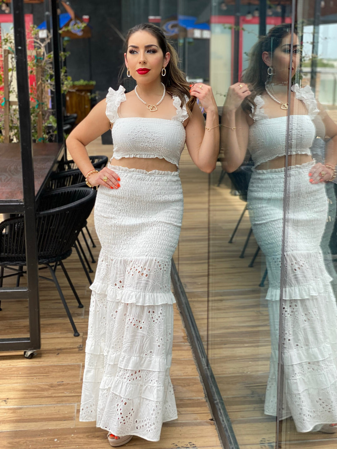 EYELET LACE SKIRT SET