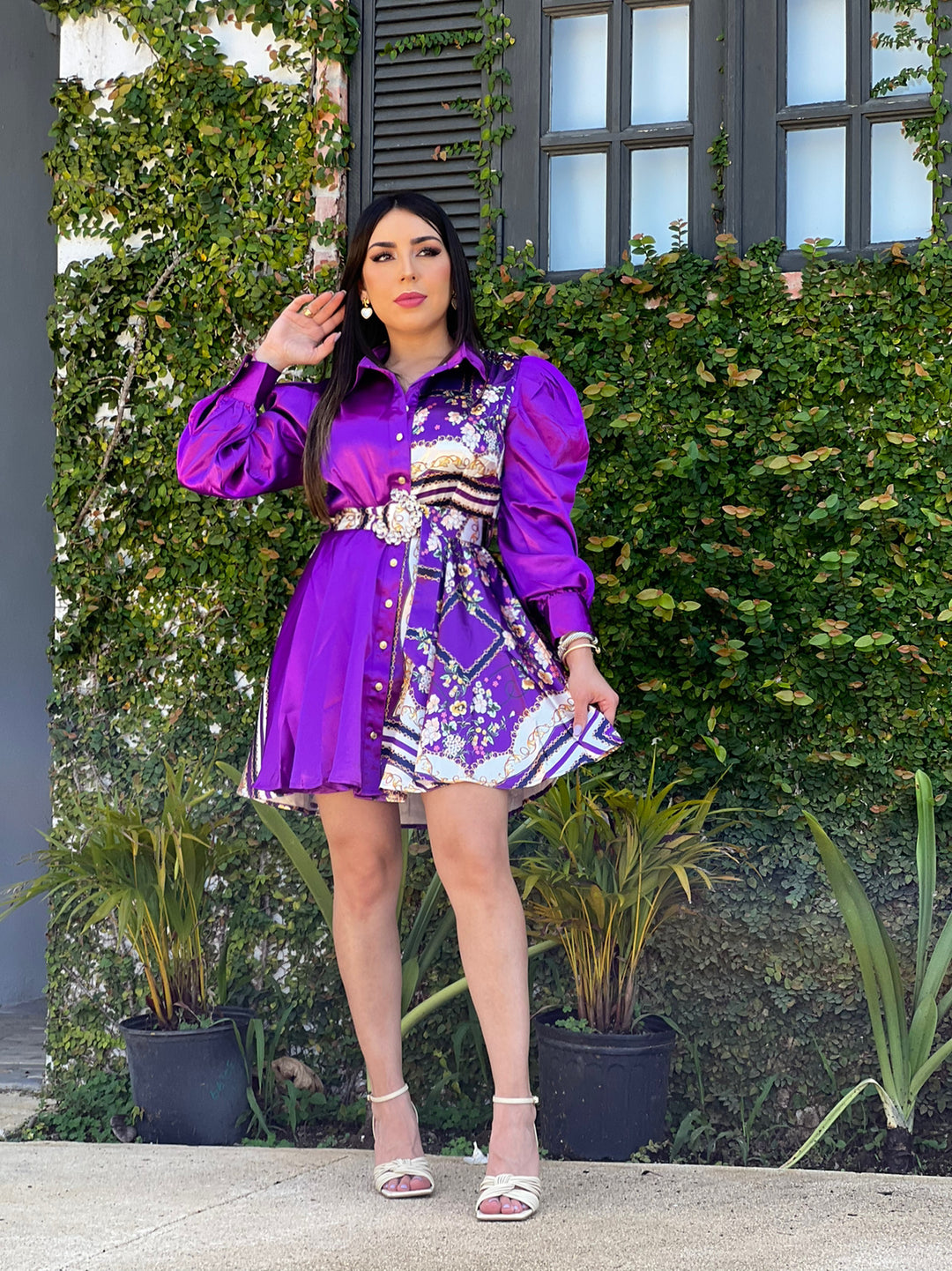 Purple Color Block Satin Dress