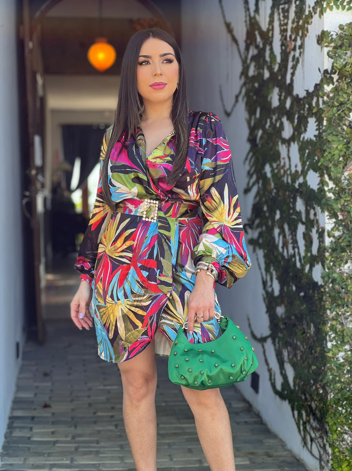 Multi Leafs Print Dress