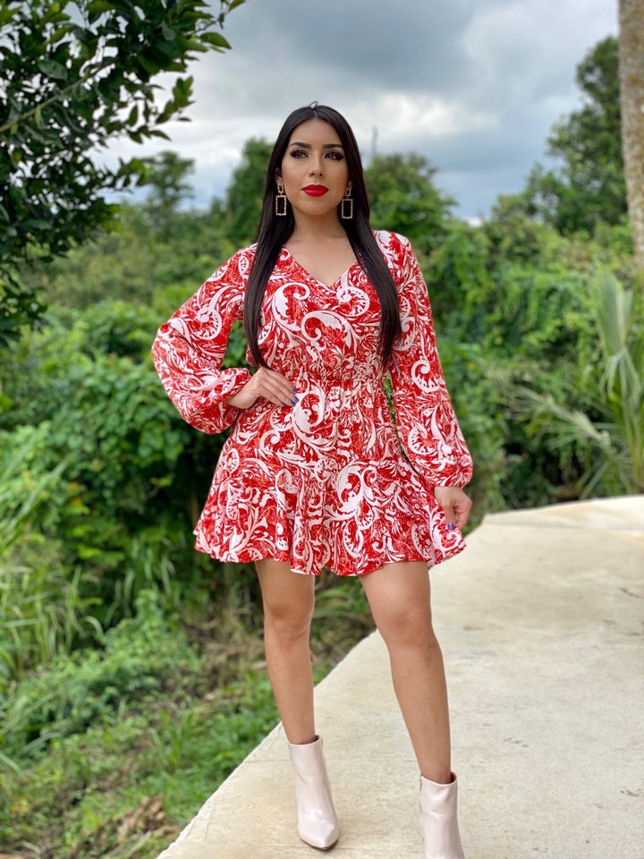Paisley Cuffed Bell Sleeve Dress