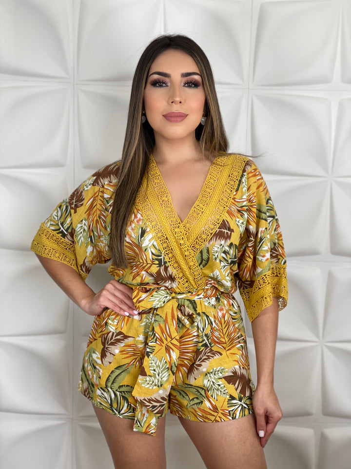 PRINTED WOVEN ROMPER