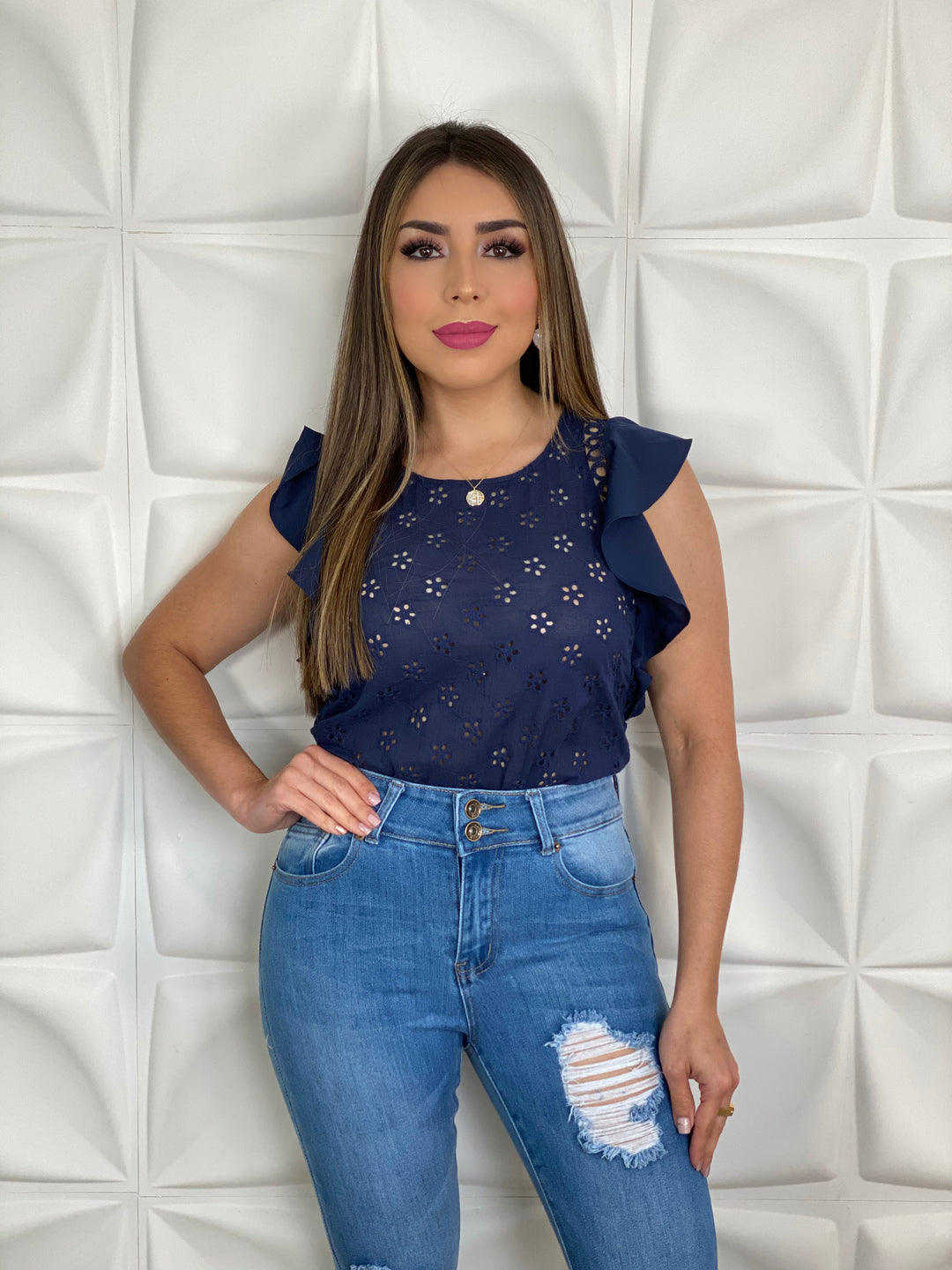 Embroidered Eyelet Top