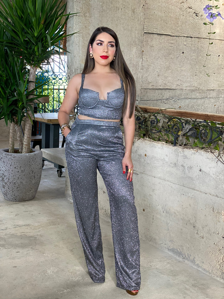Glitter Silver Pant Set