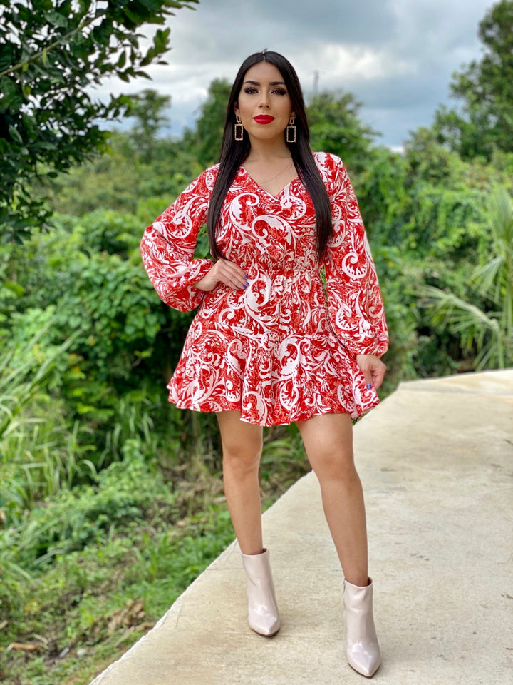 Paisley Cuffed Bell Sleeve Dress