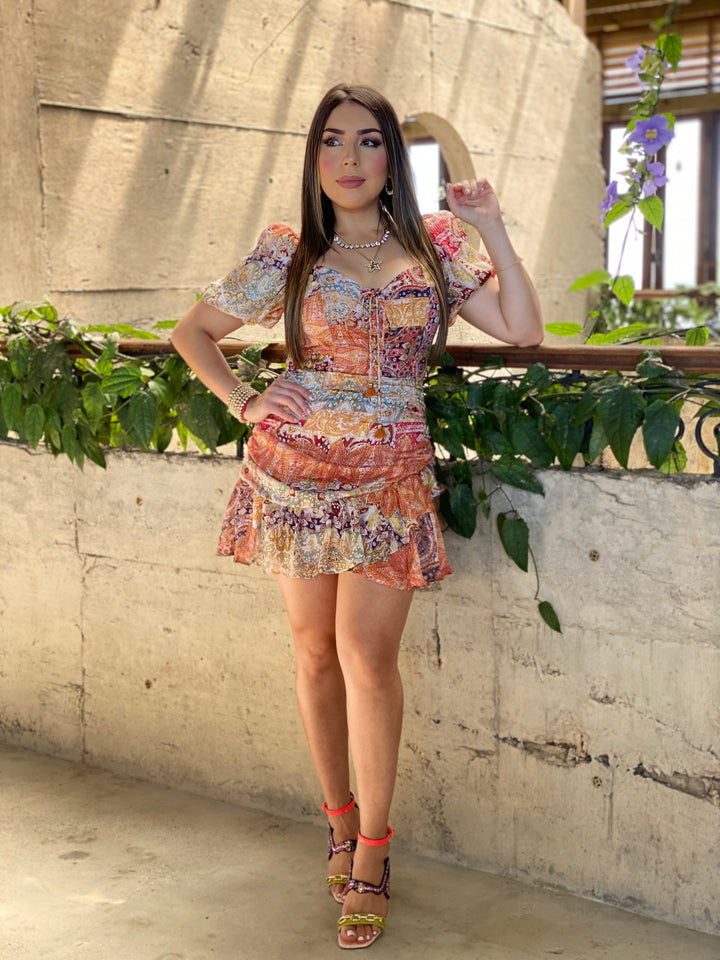 Mosaic Floral Print Mini Dress