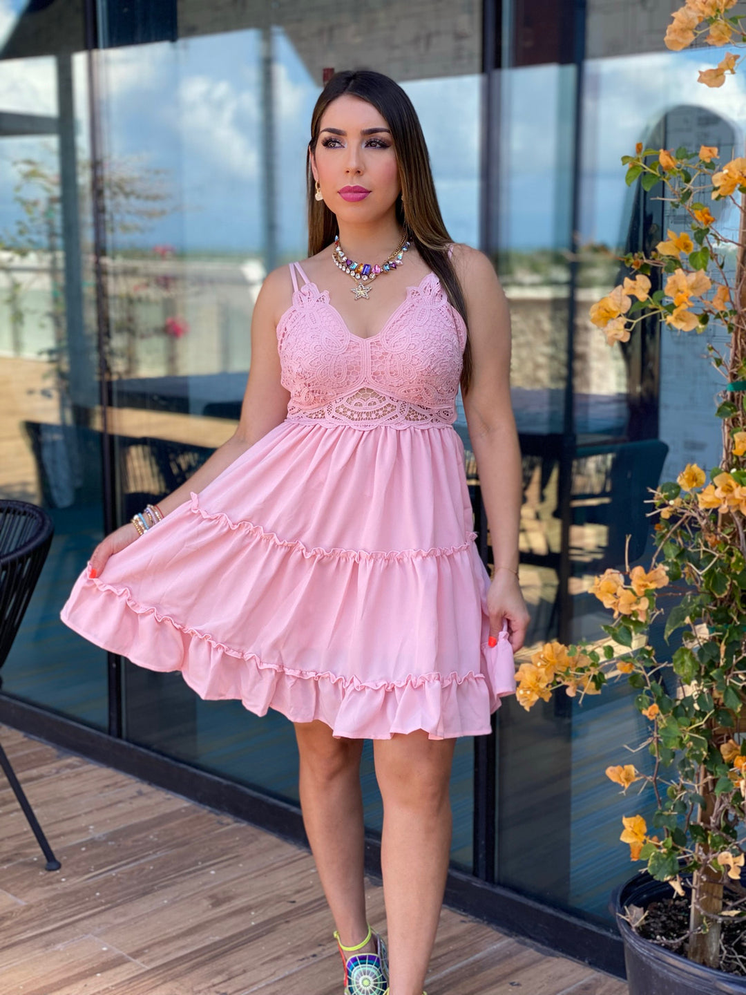 Crochet Lace Ruffle Dress