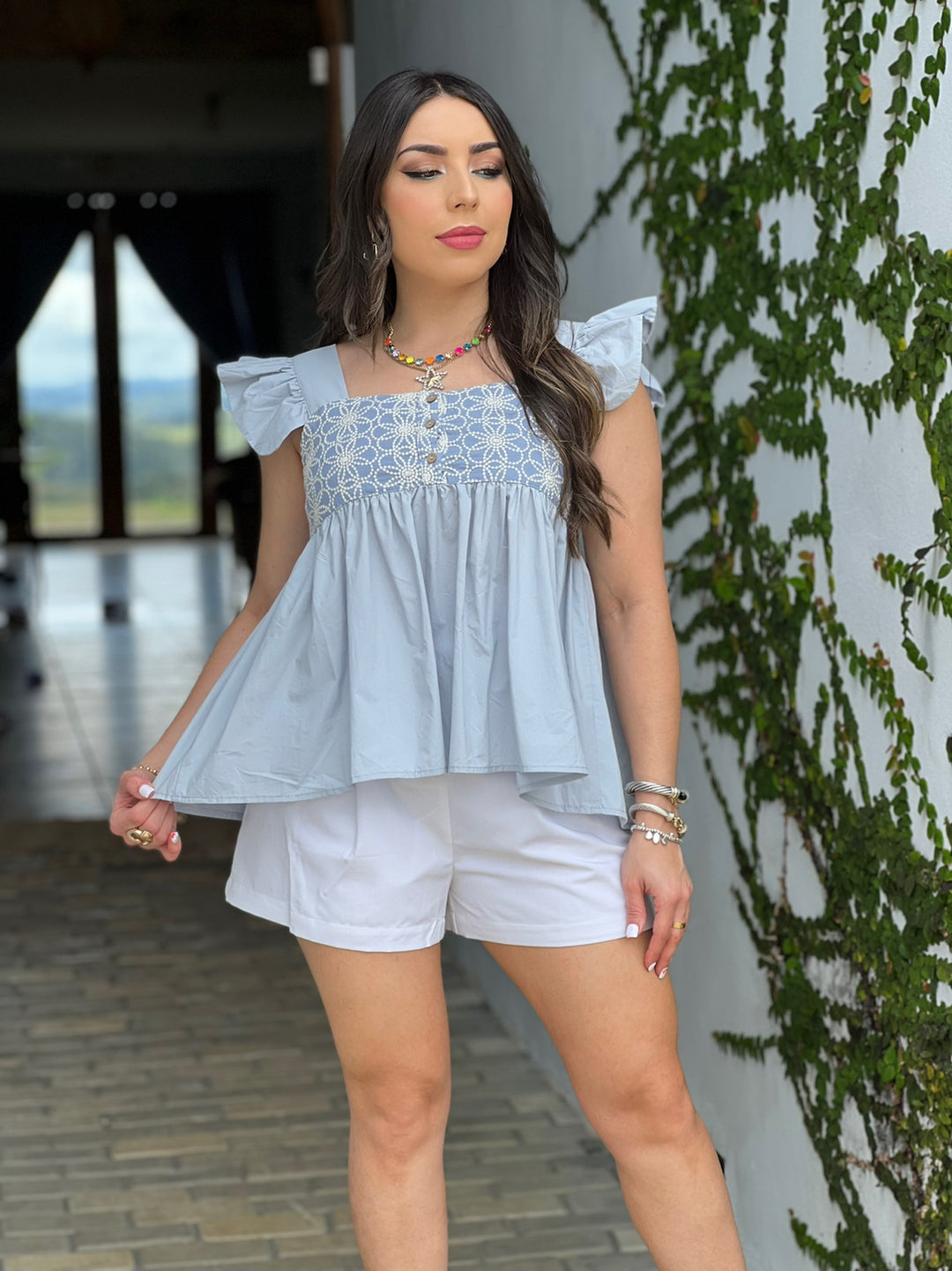 Embroidered Poplin Top