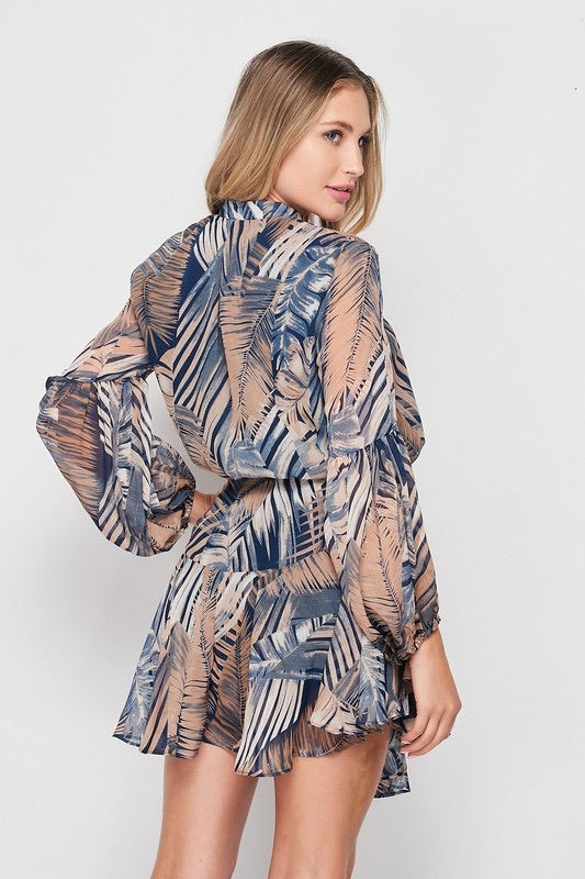 Palm Print Button-down Dress