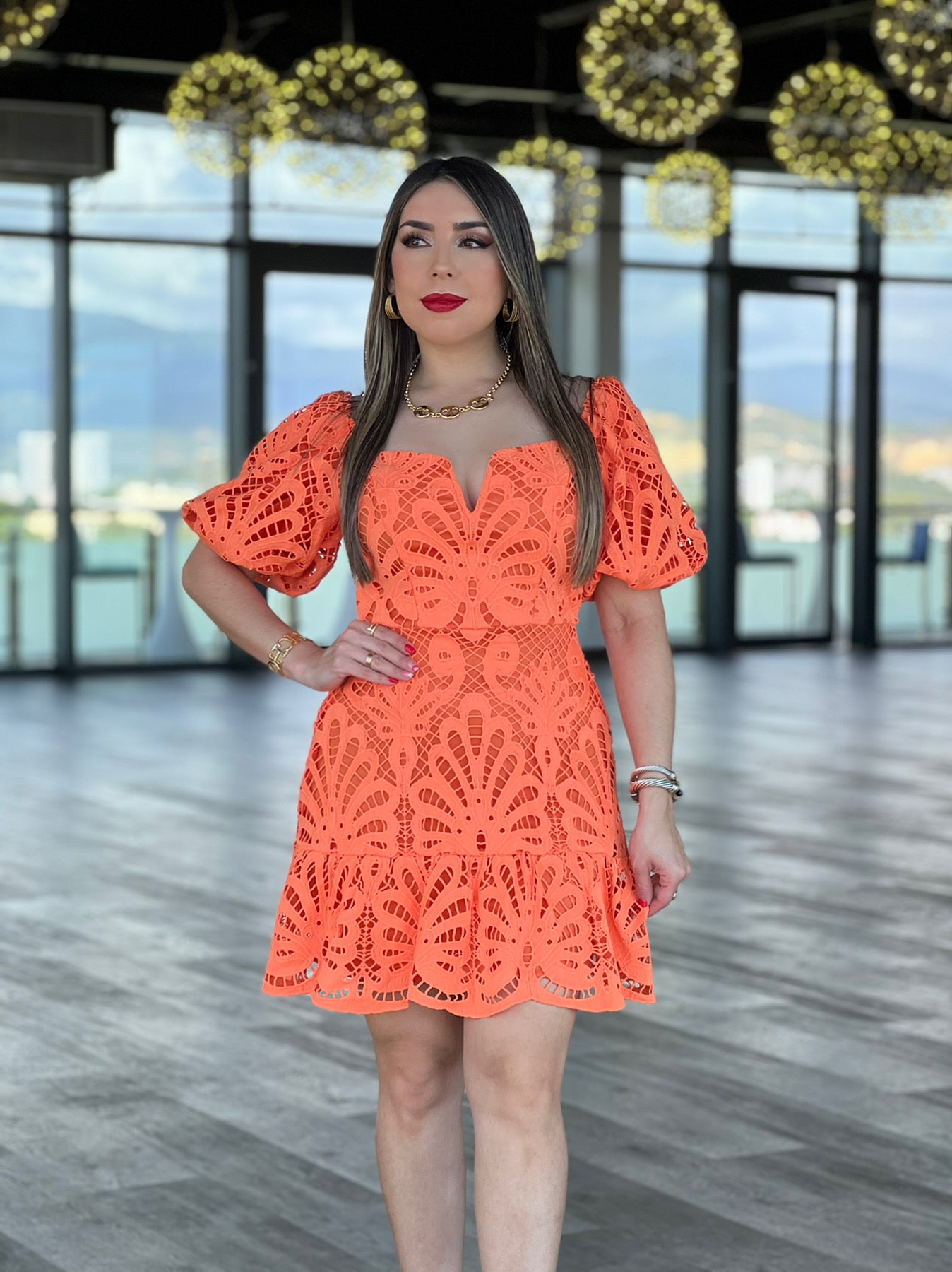 Orange Lace Mini Dress