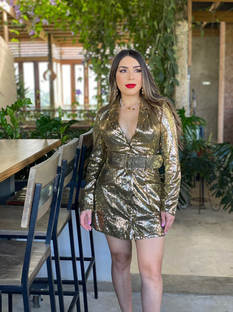 Gold Sequins Blazer Dress – Garage Boutique