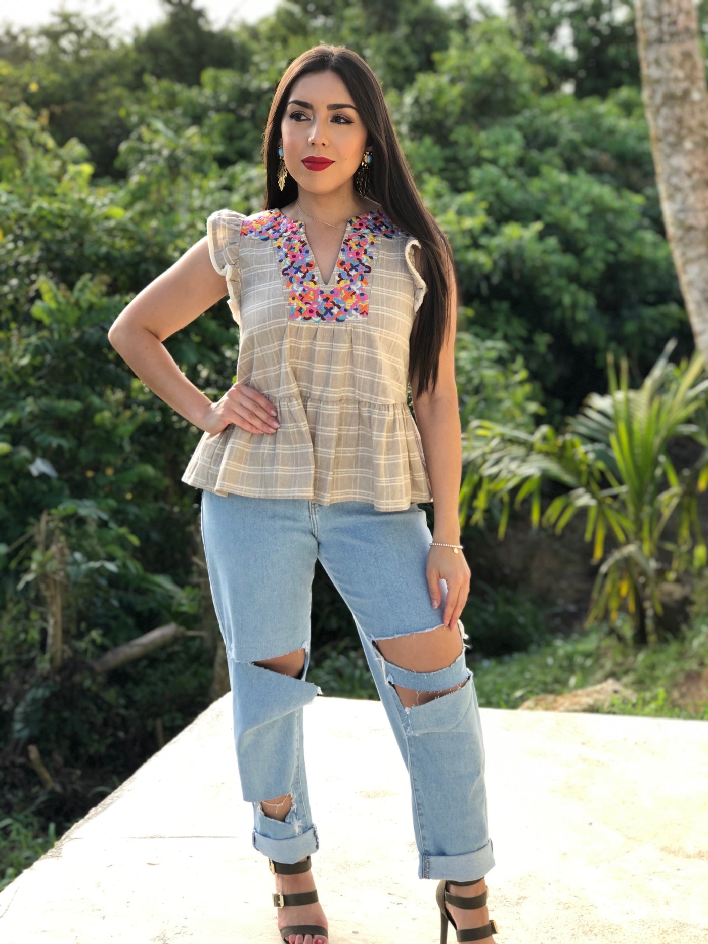 Embroidered Peplum Top