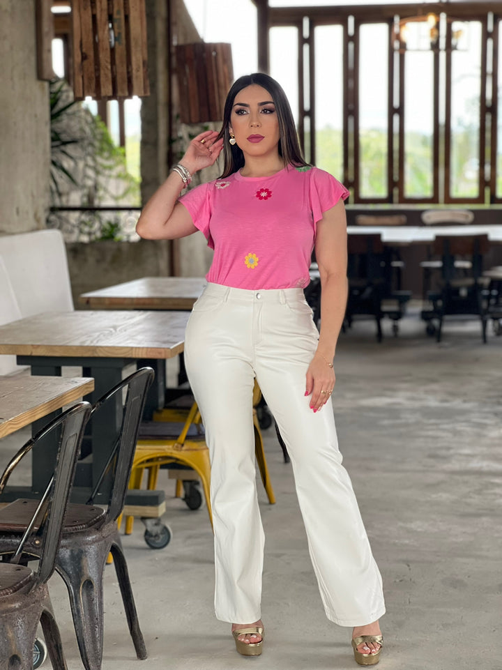 Pink Embroiderd Flower Top