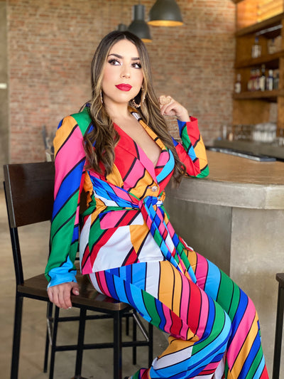 Rainbow Print Blazer Set