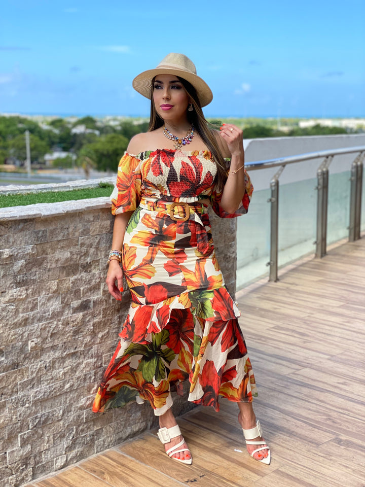 Leaves Print Skirt Set