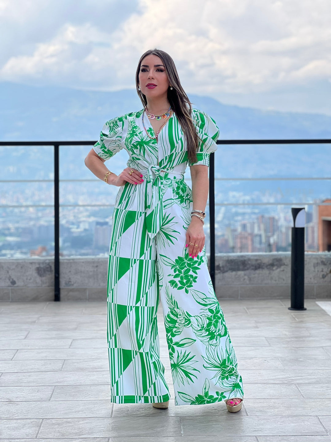 Green Print Two Piece Set