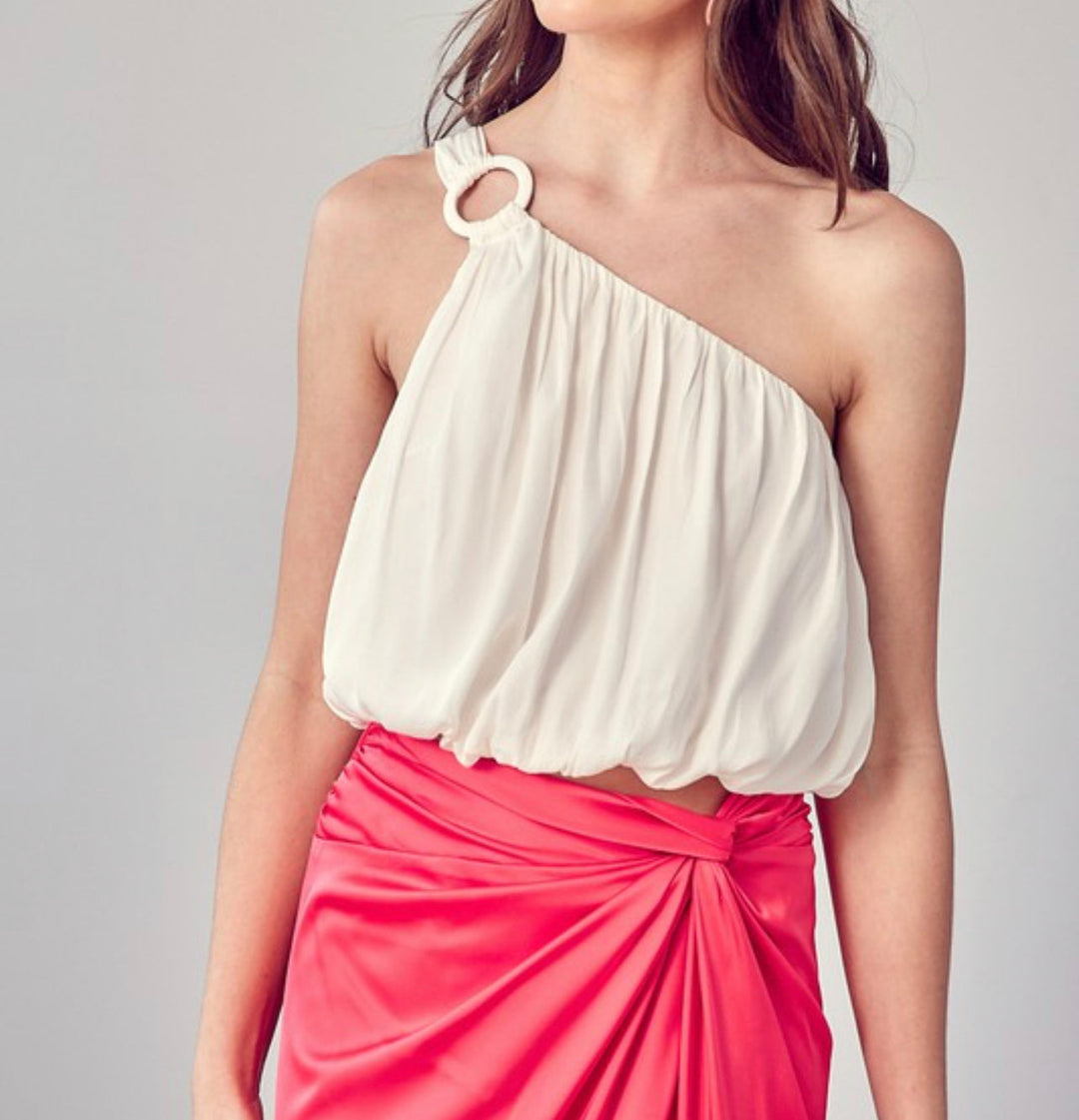 White Trim Satin Top