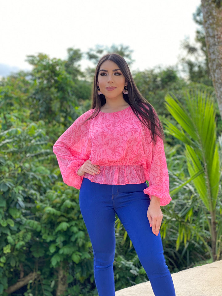 Pink Floral Bubble Blouse