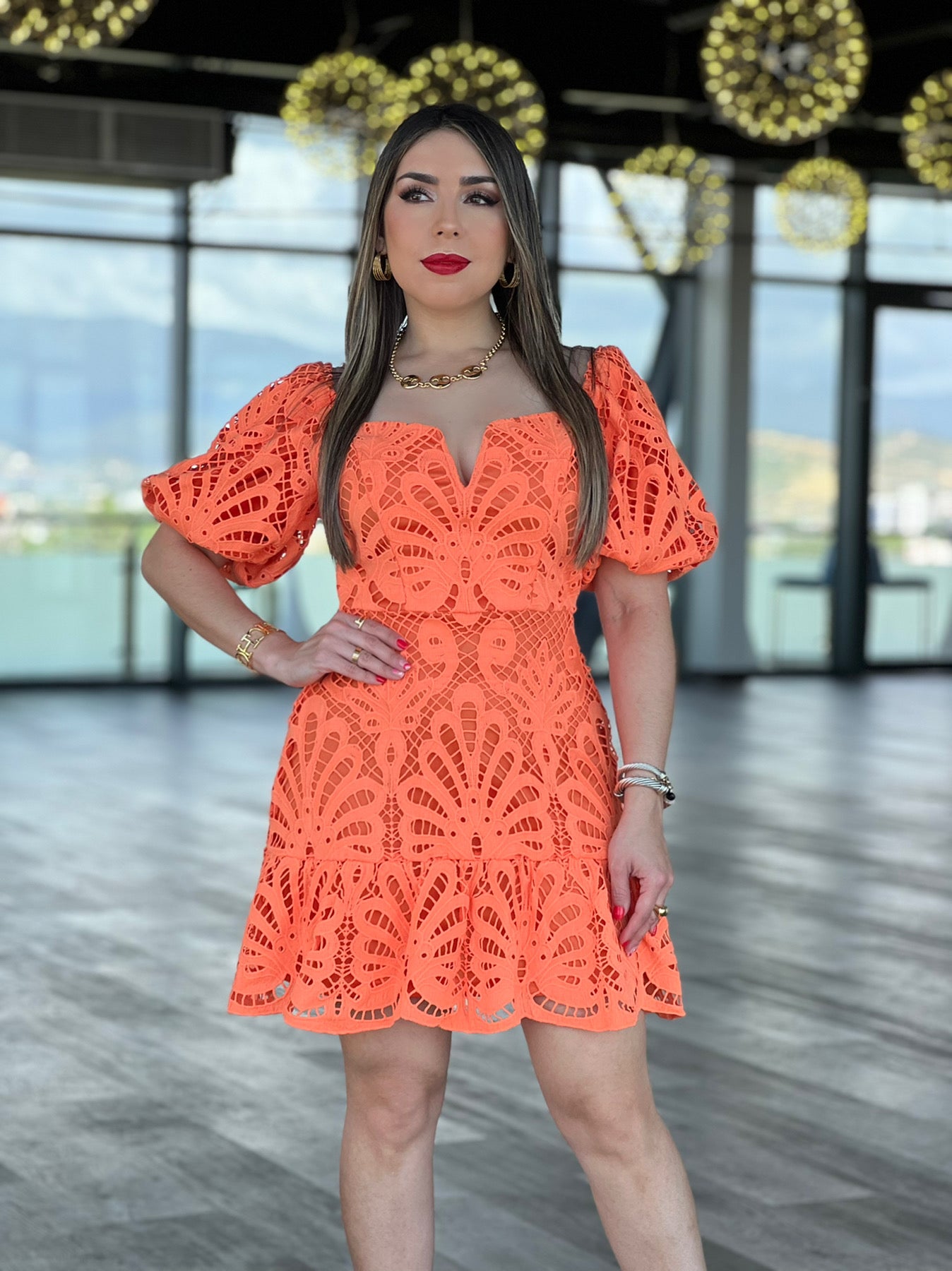 Orange Lace Mini Dress