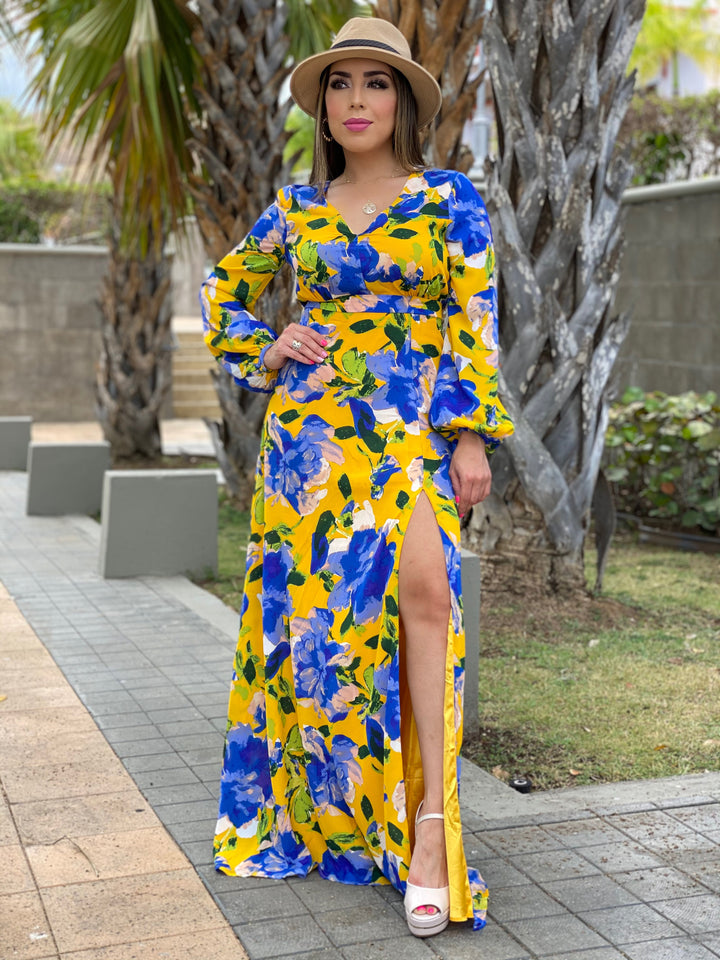 Deep V Neck Floral Maxi Dress