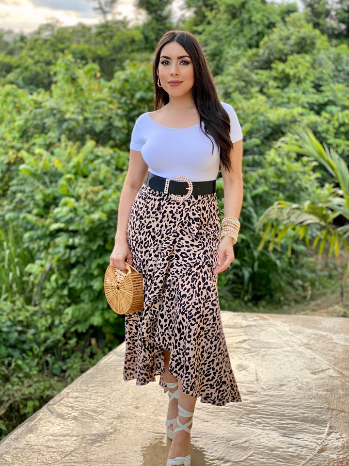 Leopard Print Midi Skirt