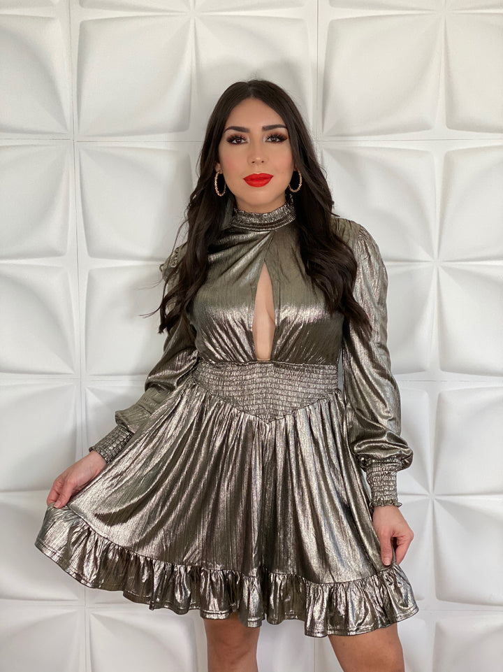 Long Sleeve Metallic Dress