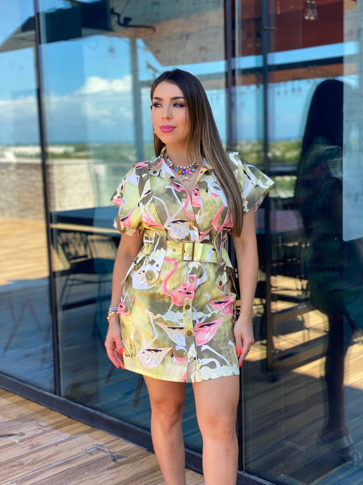 Flamingo Print Mini Dress
